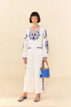 Farm Rio Off-White Navy Embroidered Jumpsuit -Farm Rio 298397 02
