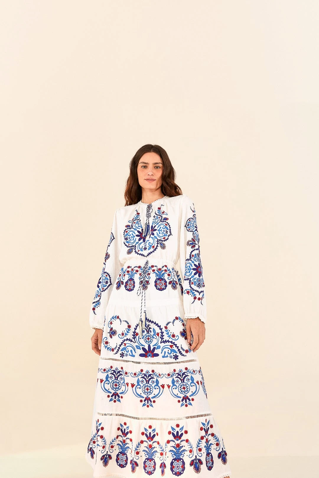 Farm Rio Off-White Navy Embroidered Midi Dress 1 Farm Rio Off-White Navy Embroidered Midi Dress