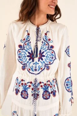 Farm Rio Off-White Navy Embroidered Midi Dress 8 Farm Rio Off-White Navy Embroidered Midi Dress -Farm Rio 298412 03
