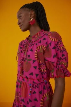 Farm Rio Pink Snake Fruit Organic Cotton Midi Dress -Farm Rio 301829 02 1