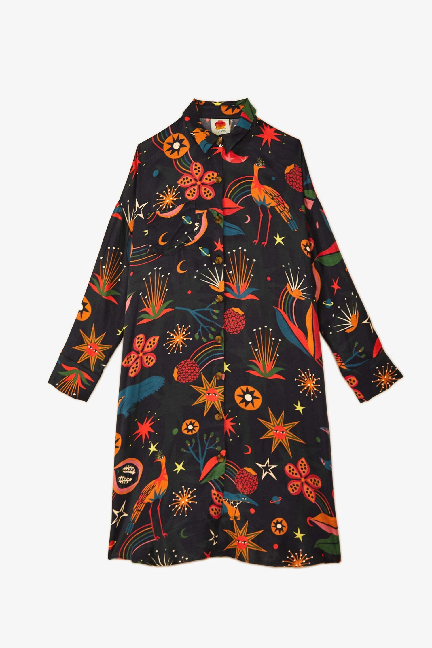 Farm Rio Black Cerrado Sky Lenzing™ Ecovero™ Viscose Shirtdress 5 Farm Rio Black Cerrado Sky Lenzing™ Ecovero™ Viscose Shirtdress - Image 5