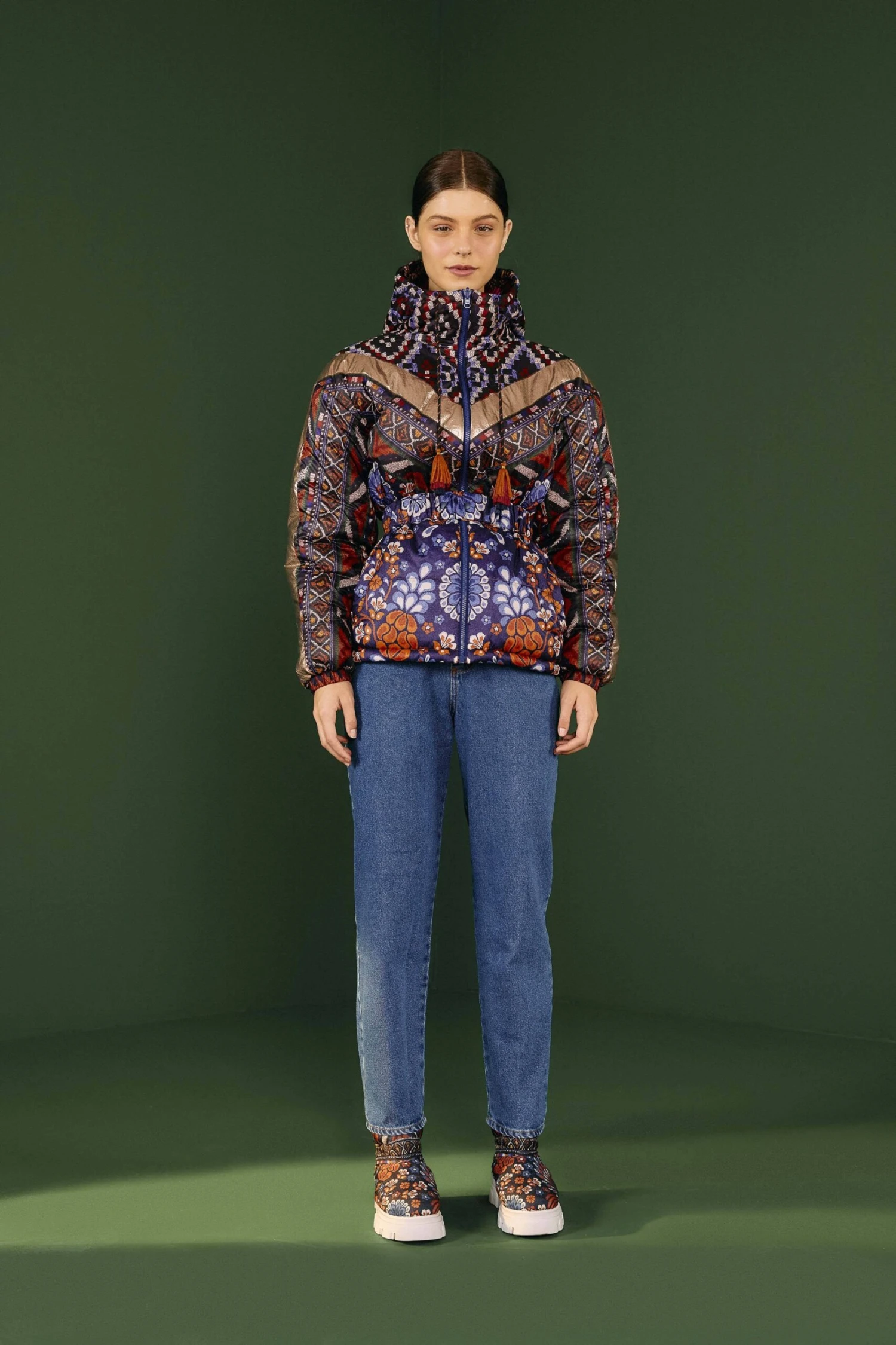 Farm Rio Navy Pineapple Flowers Recycled Polyester Reversible Puffer Jacket 2 Farm Rio Navy Pineapple Flowers Recycled Polyester Reversible Puffer Jacket - Image 2