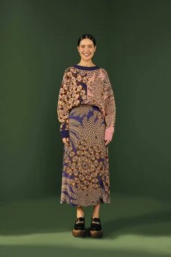 Farm Rio Navy Yawanawa Vanahu Lenzing™ Ecovero™ Viscose Midi Skirt