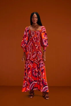 Farm Rio Orange Chevron Forest Maxi Dress 9 Farm Rio Orange Chevron Forest Maxi Dress -Farm Rio 303765 01
