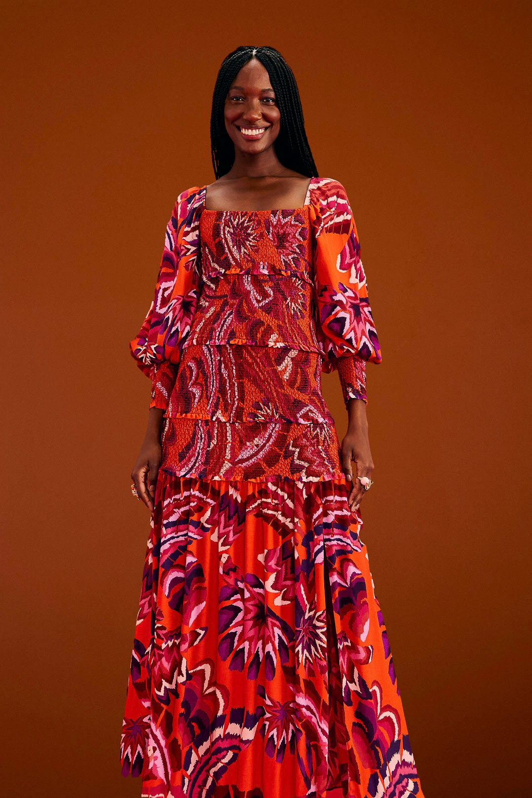 Farm Rio Orange Chevron Forest Maxi Dress 1 Farm Rio Orange Chevron Forest Maxi Dress