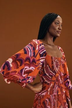 Farm Rio Orange Chevron Forest Maxi Dress 8 Farm Rio Orange Chevron Forest Maxi Dress -Farm Rio 303765 03