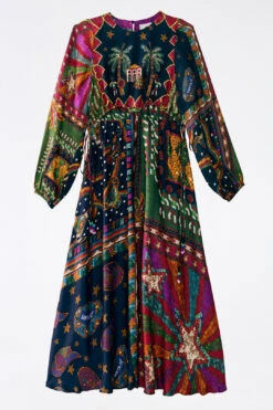 Farm Rio Shiny Mixed Scarves Cut Out Midi Dress -Farm Rio 303802 07