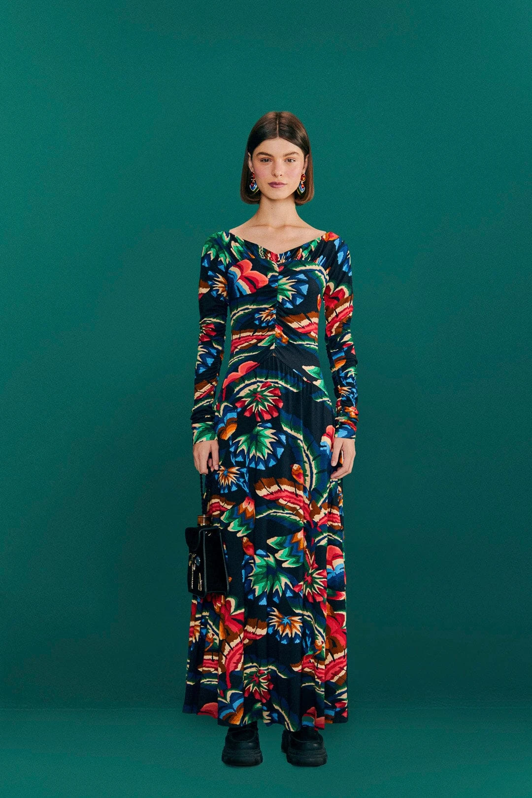 Farm Rio Black Chevron Forest Lenzing™ Ecovero™ Viscose Dress 4 Farm Rio Black Chevron Forest Lenzing™ Ecovero™ Viscose Dress - Image 4