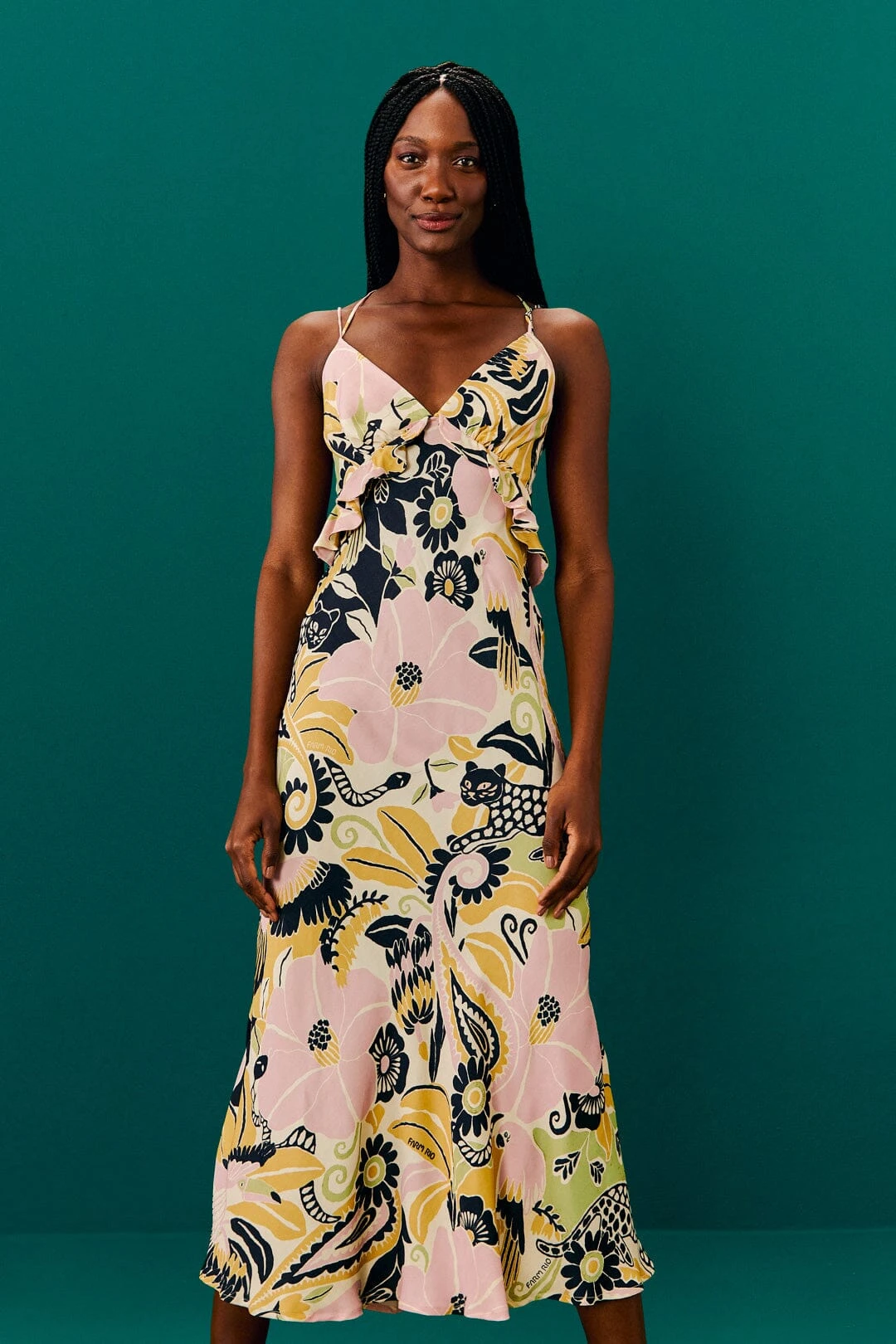 Farm Rio Sand Vintage Forest Lenzing™ Ecovero™ Viscose Midi Dress 1 Farm Rio Sand Vintage Forest Lenzing™ Ecovero™ Viscose Midi Dress