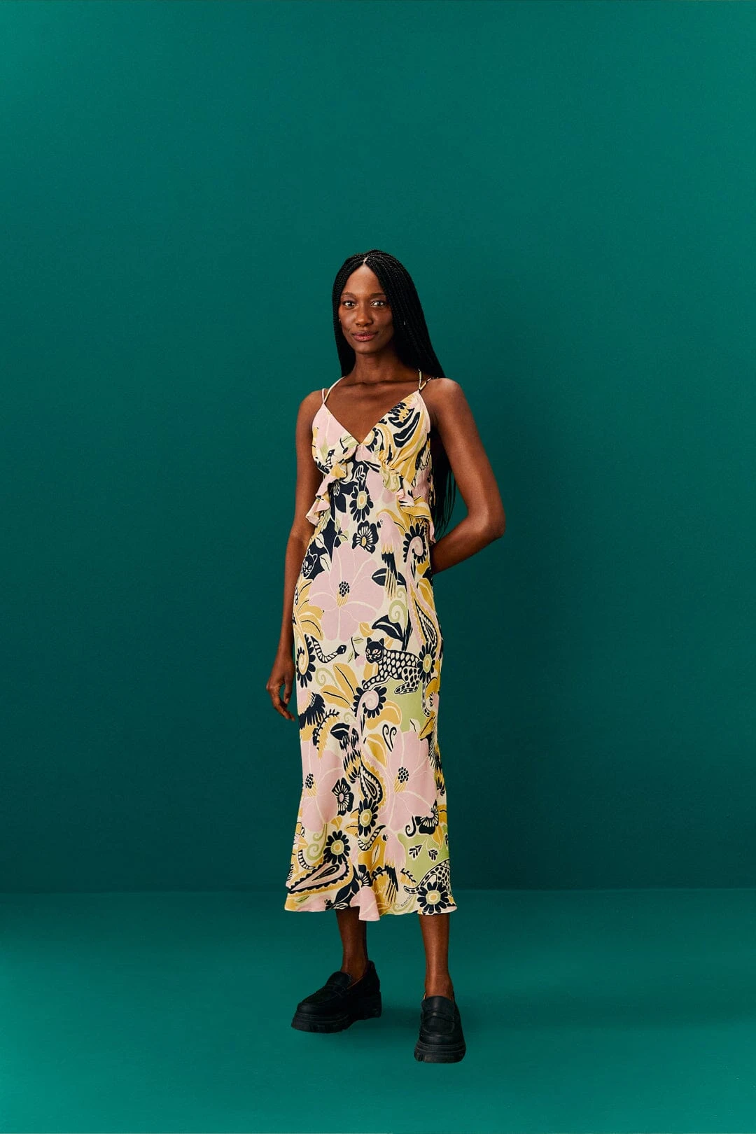 Farm Rio Sand Vintage Forest Lenzing™ Ecovero™ Viscose Midi Dress 2 Farm Rio Sand Vintage Forest Lenzing™ Ecovero™ Viscose Midi Dress - Image 2