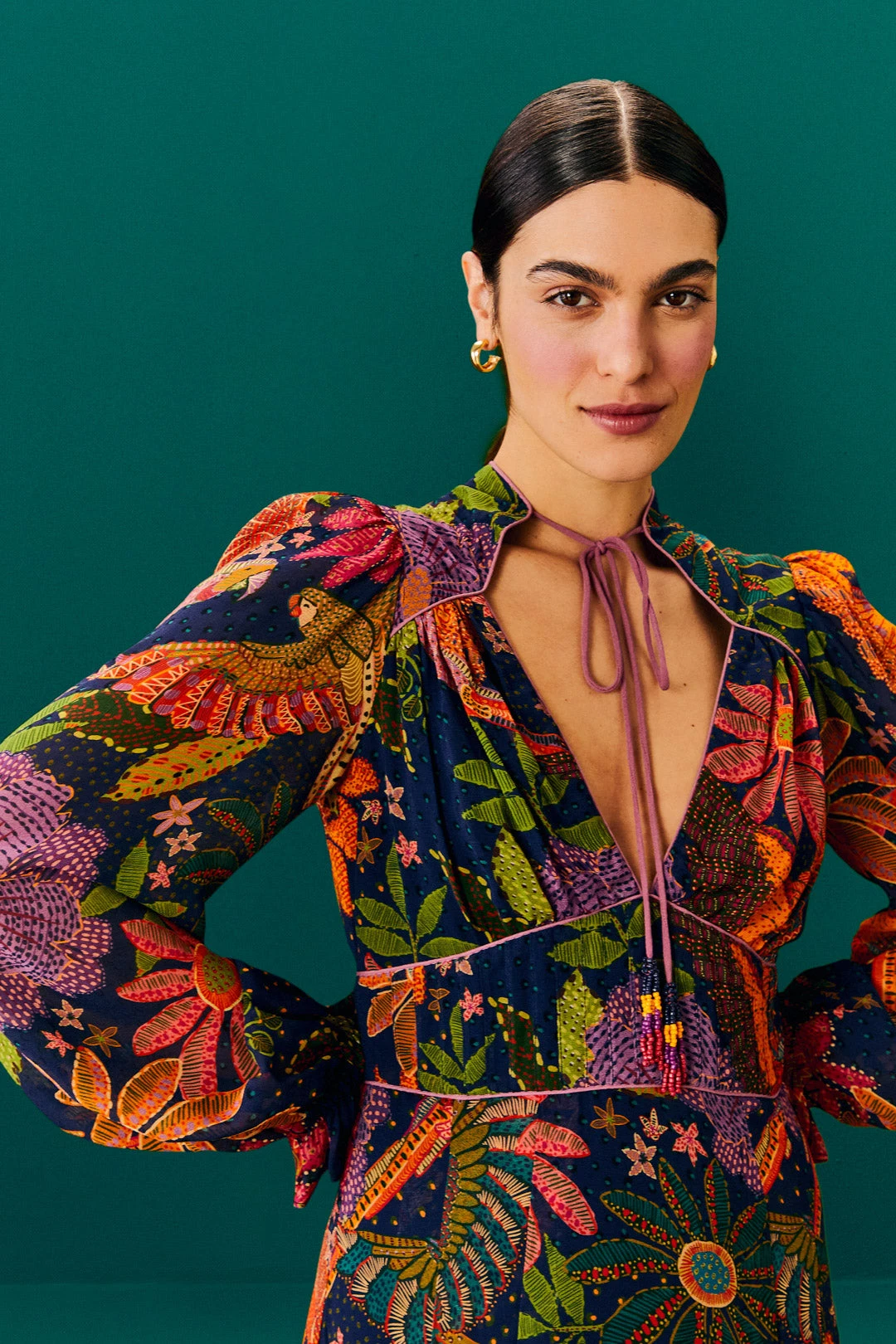 Farm Rio Navy Cool Macaw Midi Dress 3 Farm Rio Navy Cool Macaw Midi Dress - Image 3