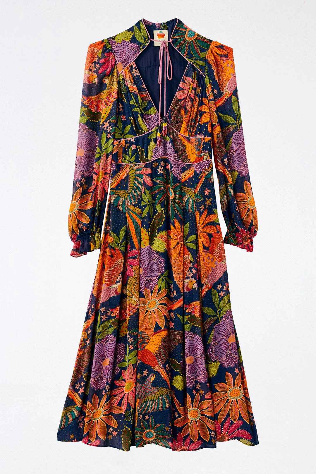 Farm Rio Navy Cool Macaw Midi Dress 6 Farm Rio Navy Cool Macaw Midi Dress - Image 6