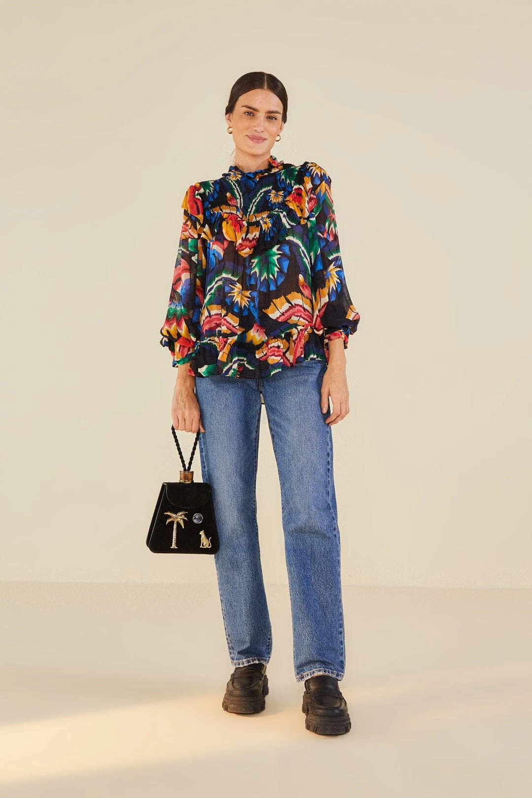 Farm Rio Black Chevron Forest Blouse 3 Farm Rio Black Chevron Forest Blouse - Image 3