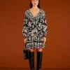 Farm Rio Black Graphic Floral Mini Dress