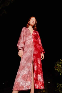 Farm Rio Hearts Sequin Midi Dress