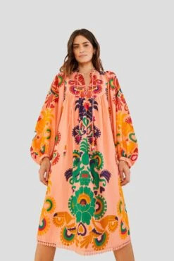Farm Rio Peach Amulet Midi Dress