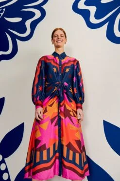 Farm Rio Graphic Scarves Lenzing™ Ecovero™ Viscose Midi Dress