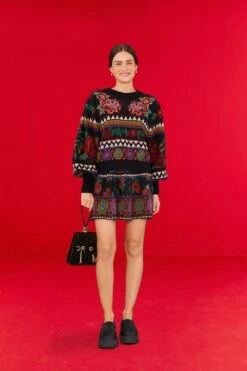 Farm Rio Black Flower Tapestry Embroidered Sweater -Farm Rio 304175 01