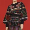 Farm Rio Black Flower Tapestry Sweater Skirt