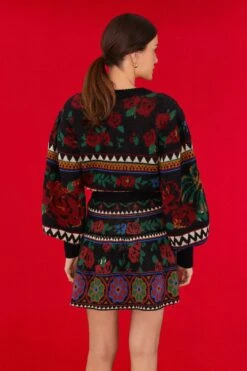 Farm Rio Black Flower Tapestry Sweater Skirt 8 Farm Rio Black Flower Tapestry Sweater Skirt -Farm Rio 304176 02