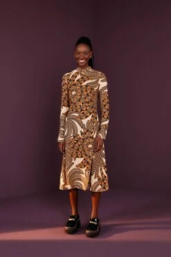 Farm Rio Sand Yawanawa Vanahu Lenzing™ Ecovero™ Viscose Midi Dress -Farm Rio 304582 01