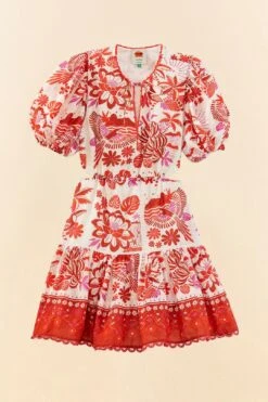 Farm Rio Off-White Rio Tiles Puff Sleeve Mini Dress -Farm Rio 305274 06