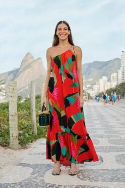 Farm Rio Red Heliconia Maxi Dress