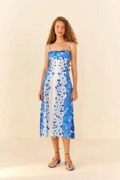 Farm Rio Blue Flower Stripes Midi Dress -Farm Rio 305348 04