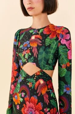 Farm Rio Black Blooming Garden Lenzing™ Ecovero™ Viscose Midi Dress 8 Farm Rio Black Blooming Garden Lenzing™ Ecovero™ Viscose Midi Dress -Farm Rio 306067 03 1