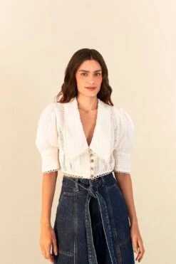 Farm Rio Off-White Cropped Blouse
