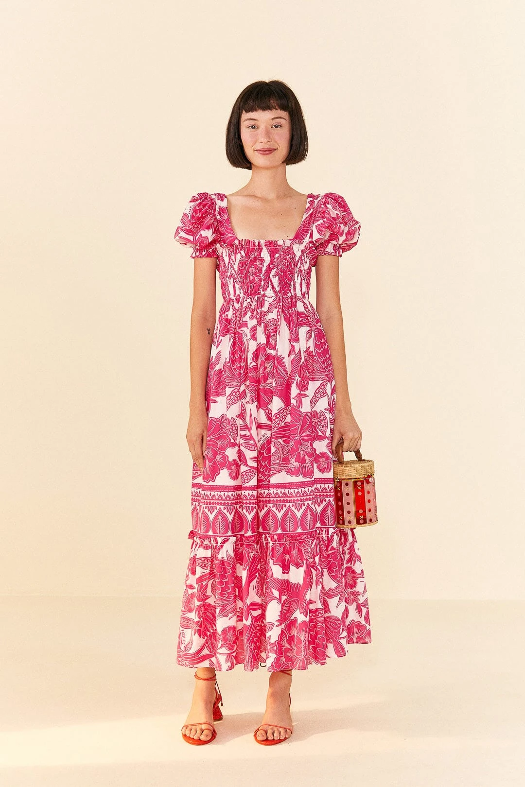 Farm Rio Pink Tropical Woodcut Maxi Dress 3 Farm Rio Pink Tropical Woodcut Maxi Dress - Image 3