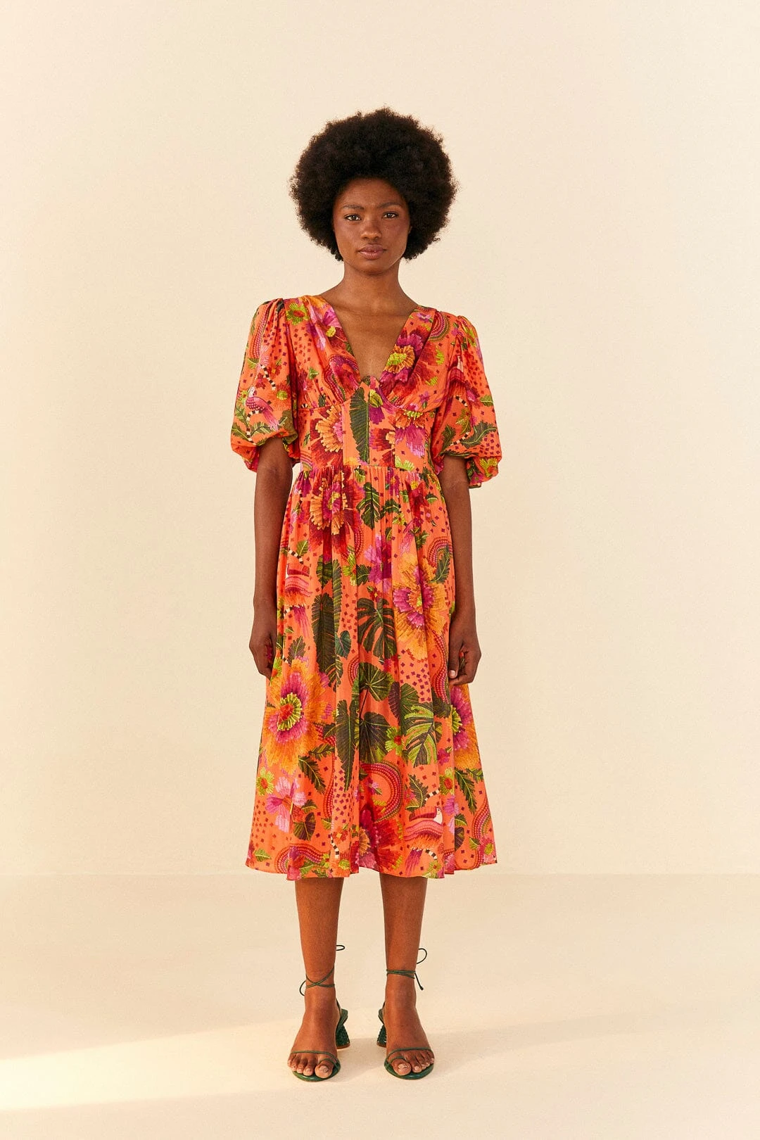 Farm Rio Orange Blooming Garden Midi Dress 2 Farm Rio Orange Blooming Garden Midi Dress - Image 2