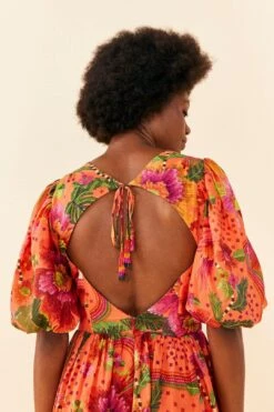 Farm Rio Orange Blooming Garden Midi Dress 8 Farm Rio Orange Blooming Garden Midi Dress -Farm Rio 306092 03