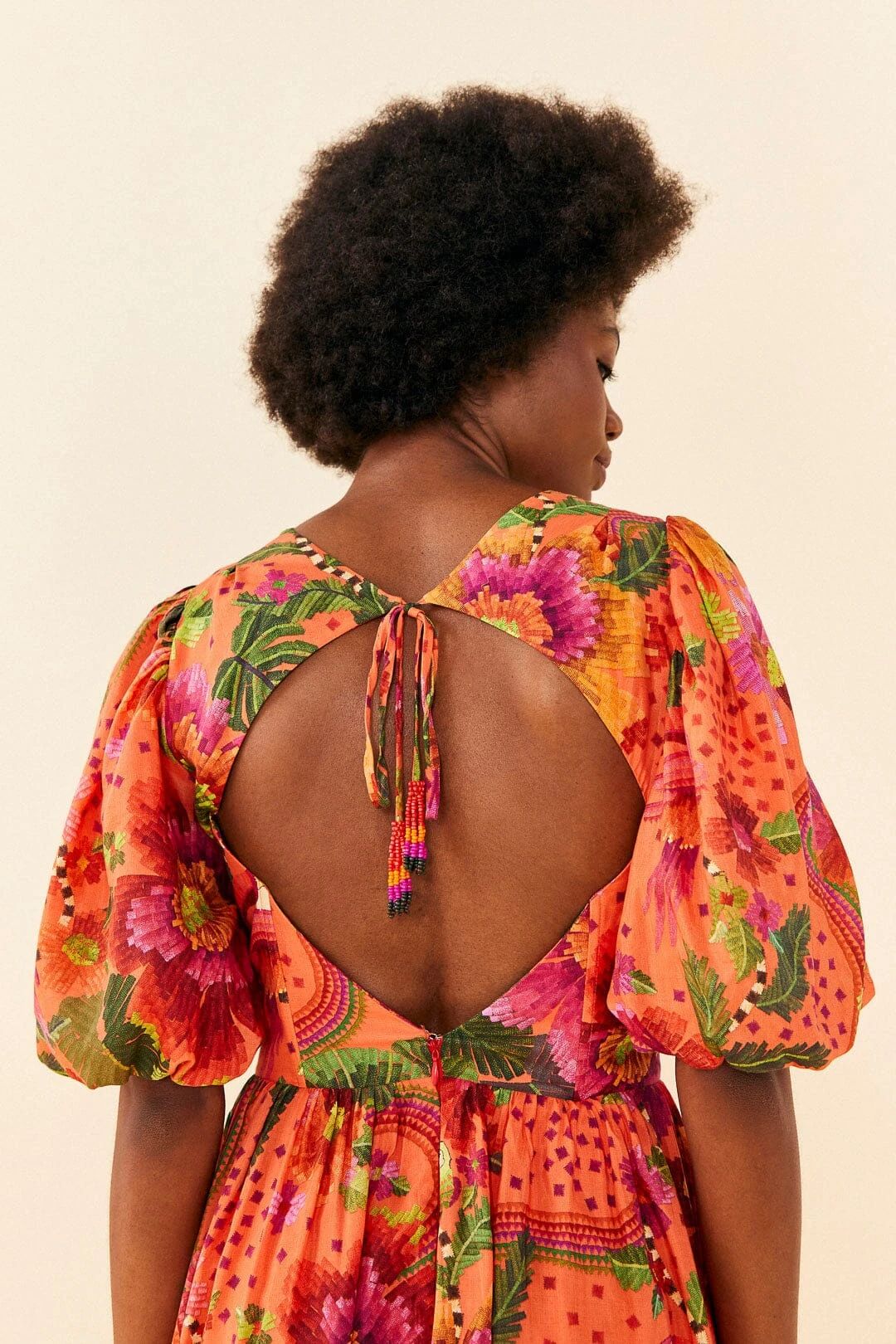 Farm Rio Orange Blooming Garden Midi Dress 3 Farm Rio Orange Blooming Garden Midi Dress - Image 3