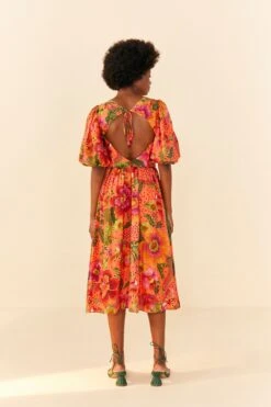 Farm Rio Orange Blooming Garden Midi Dress 9 Farm Rio Orange Blooming Garden Midi Dress -Farm Rio 306092 04