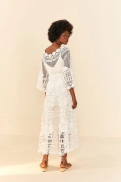 Farm Rio Off White Alucina Luz Guipire Midi Skirt -Farm Rio 306107 03