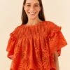 Farm Rio Orange Palm Tree Richelieu Blouse
