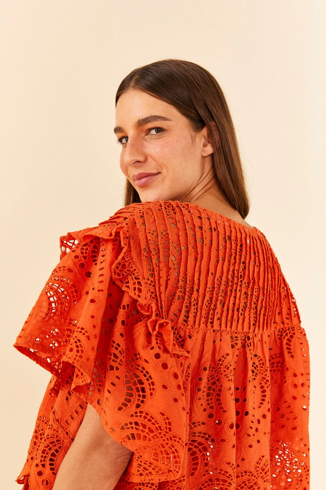 Farm Rio Orange Palm Tree Richelieu Blouse 3 Farm Rio Orange Palm Tree Richelieu Blouse - Image 3