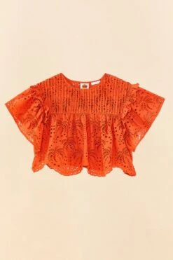 Farm Rio Orange Palm Tree Richelieu Blouse 11 Farm Rio Orange Palm Tree Richelieu Blouse -Farm Rio 306123 06
