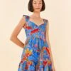 Farm Rio Blue Macaw Party Mini Dress