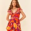 Farm Rio Pink Flowers Tapestry Mini Dress