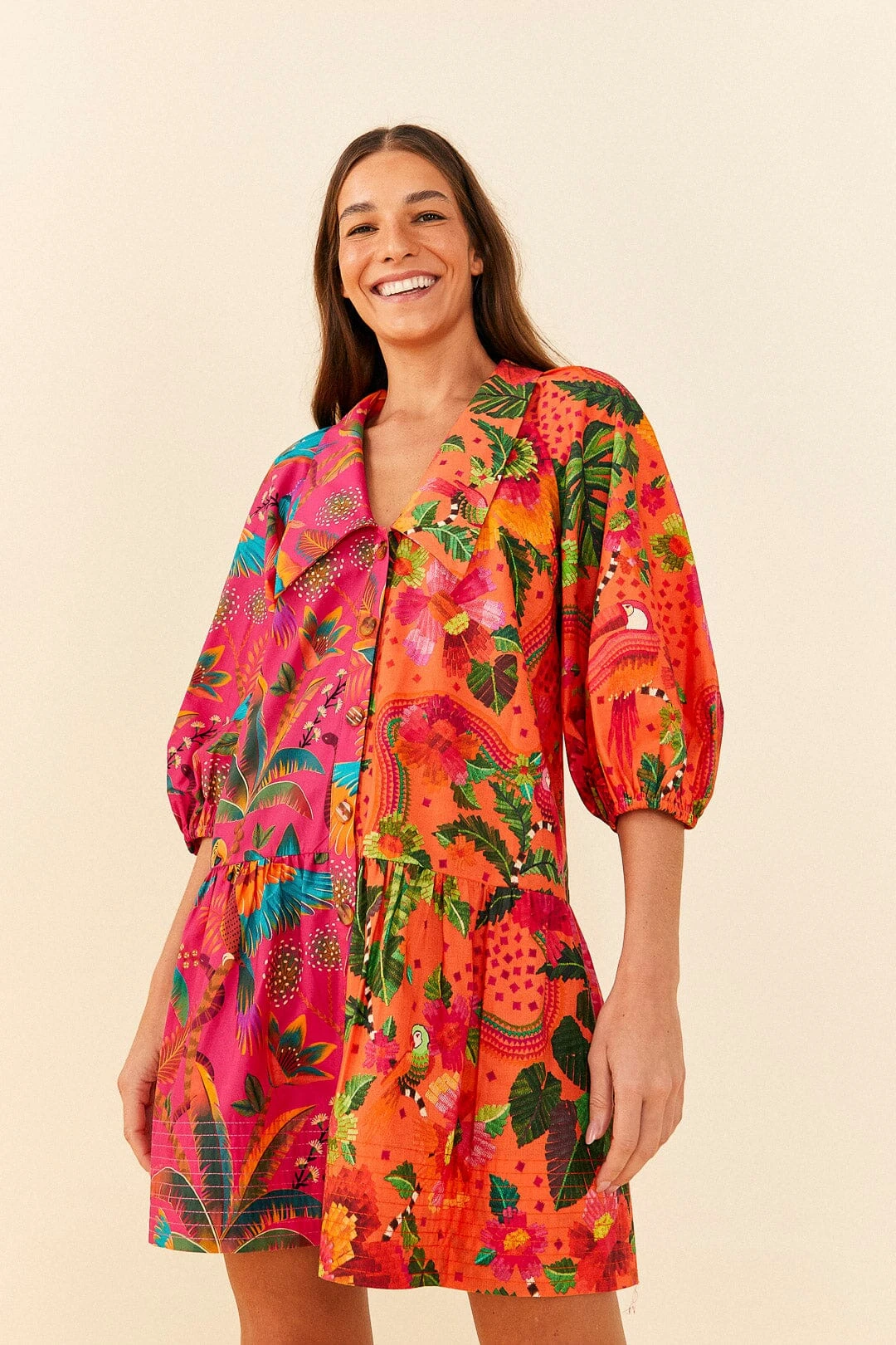 Farm Rio Mixed Warm Prints Organic Cotton Mini Dress 2 Farm Rio Mixed Warm Prints Organic Cotton Mini Dress - Image 2