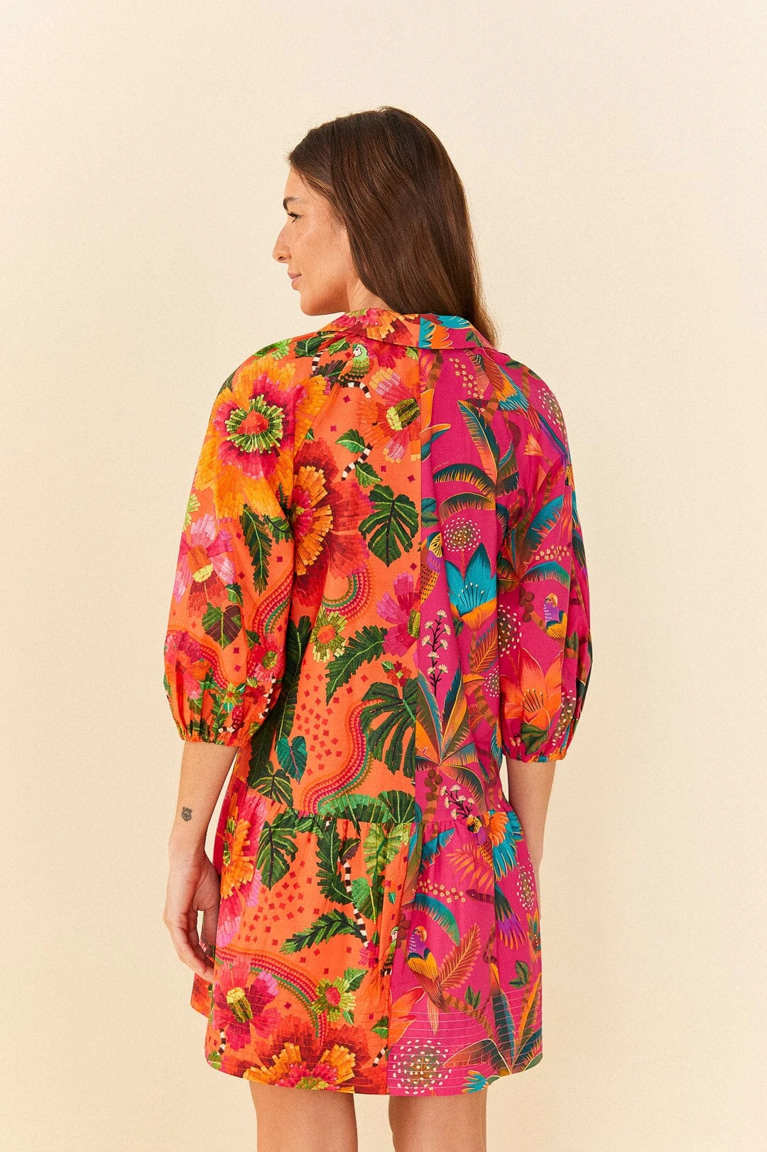 Farm Rio Mixed Warm Prints Organic Cotton Mini Dress 4 Farm Rio Mixed Warm Prints Organic Cotton Mini Dress - Image 4