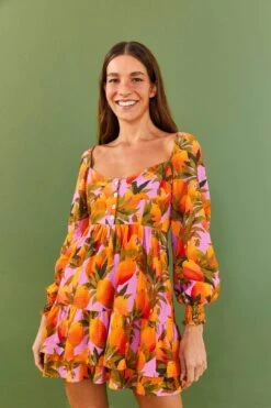 Farm Rio Lilac Mango Macaws Mini Dress