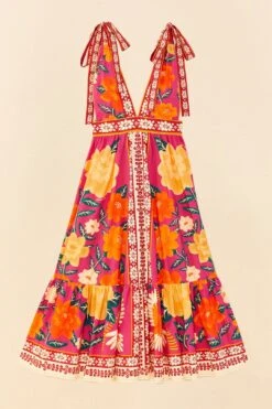 Farm Rio Pink Flower Tapestry Midi Dress -Farm Rio 306173 06