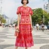 Farm Rio Red Summer Sunrise Midi Dress