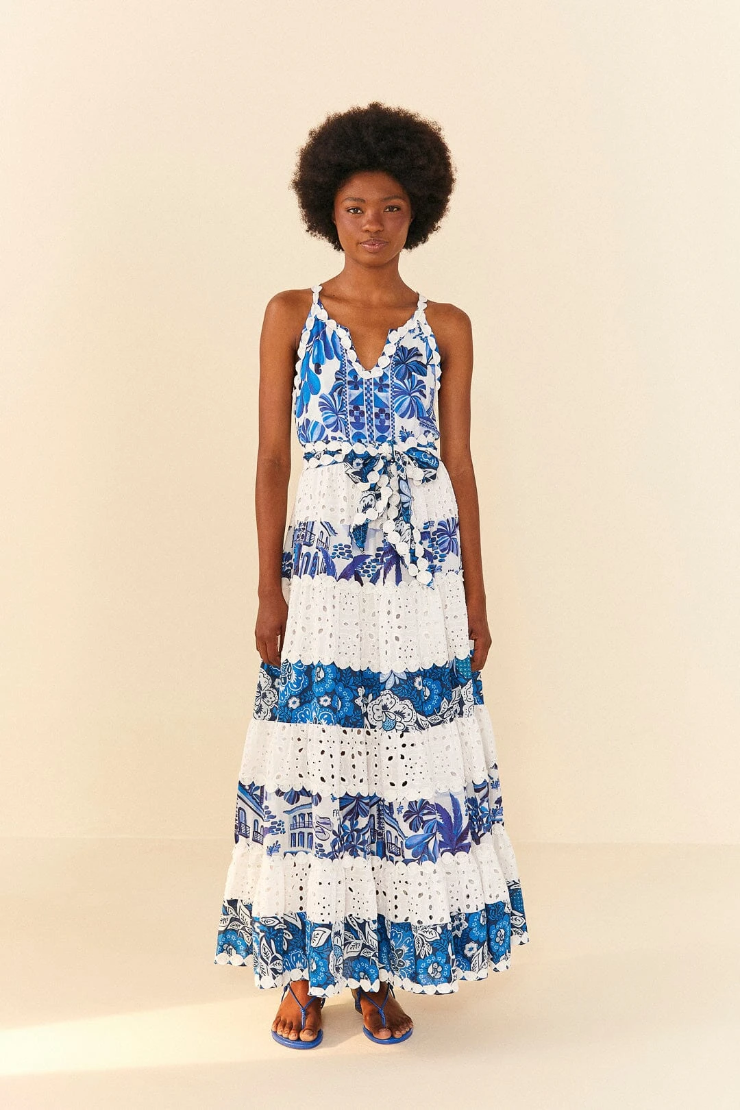 Farm Rio Mixed White And Blue Prints Maxi Dress 2 Farm Rio Mixed White And Blue Prints Maxi Dress - Image 2