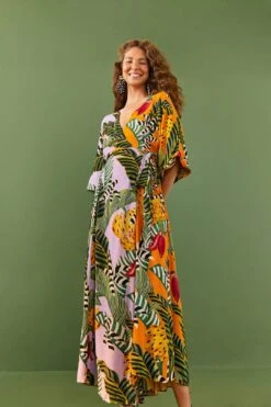 Mixed Striped Bananas Maxi Wrap Dress -Farm Rio 306207 03