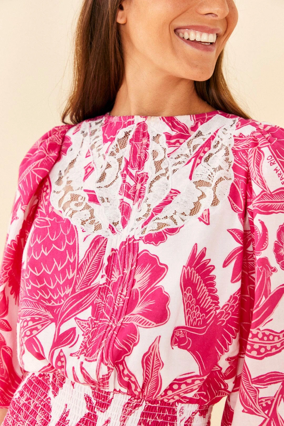 Farm Rio Pink Tropical Woodcut Mini Dress 2 Farm Rio Pink Tropical Woodcut Mini Dress - Image 2
