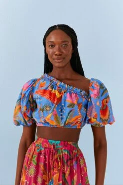 Farm Rio Blue Macaw Party Blouse